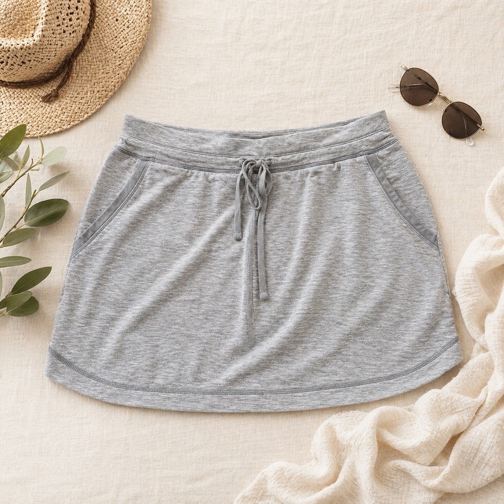 Athleta Techie Terry Skirt Grey Heather Active Mini Pockets 700464 Womens L NEW